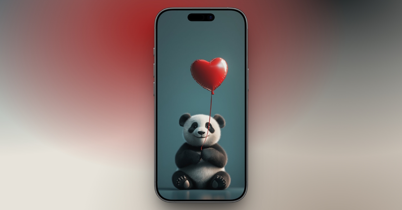 Cute Panda with Heart Balloon
