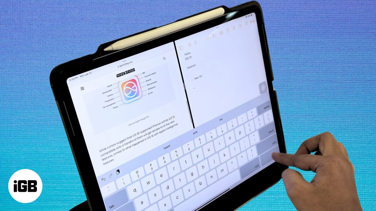 Two apps open in split view mode on an ipad