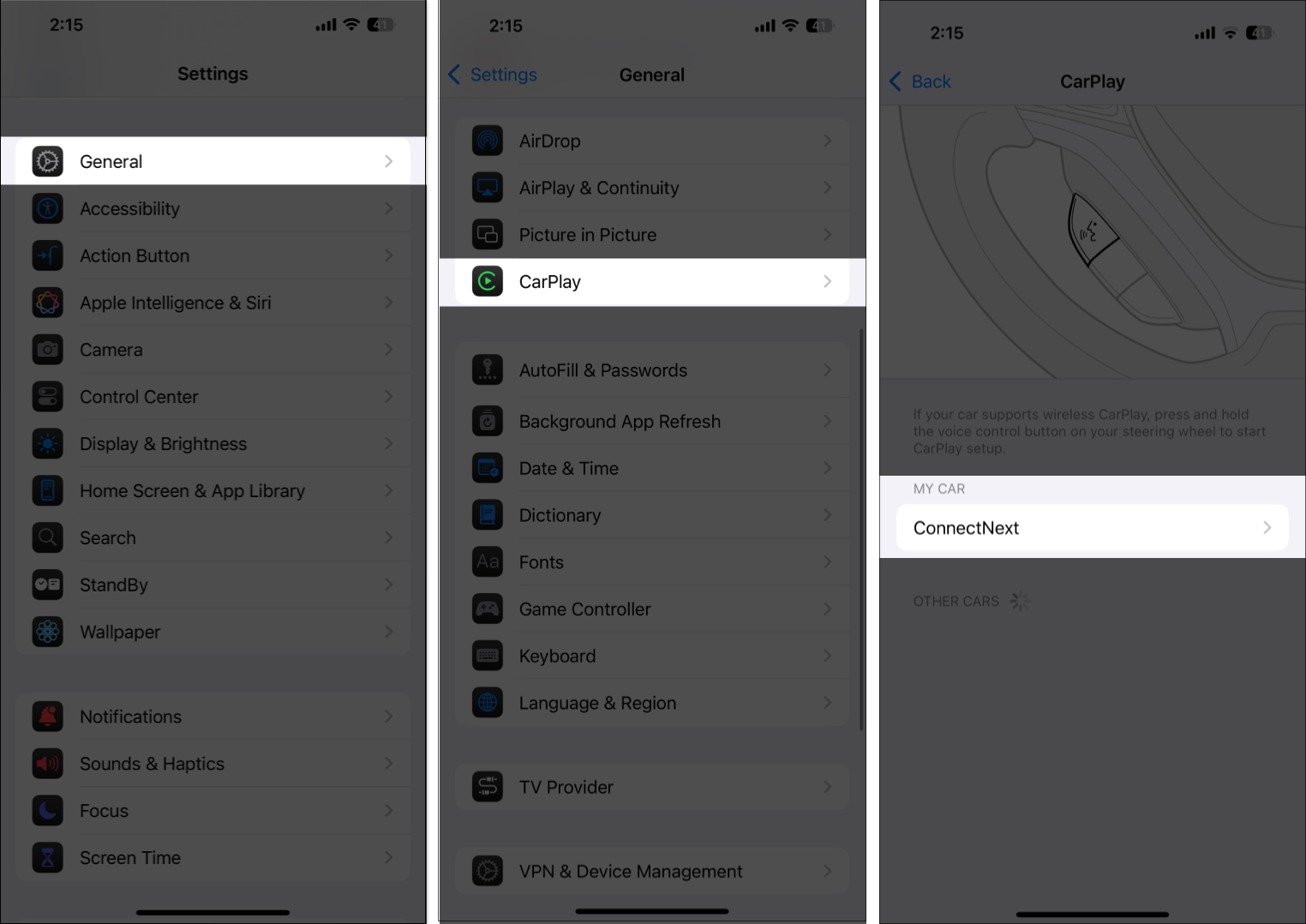 Accessing carplay settings on iphone