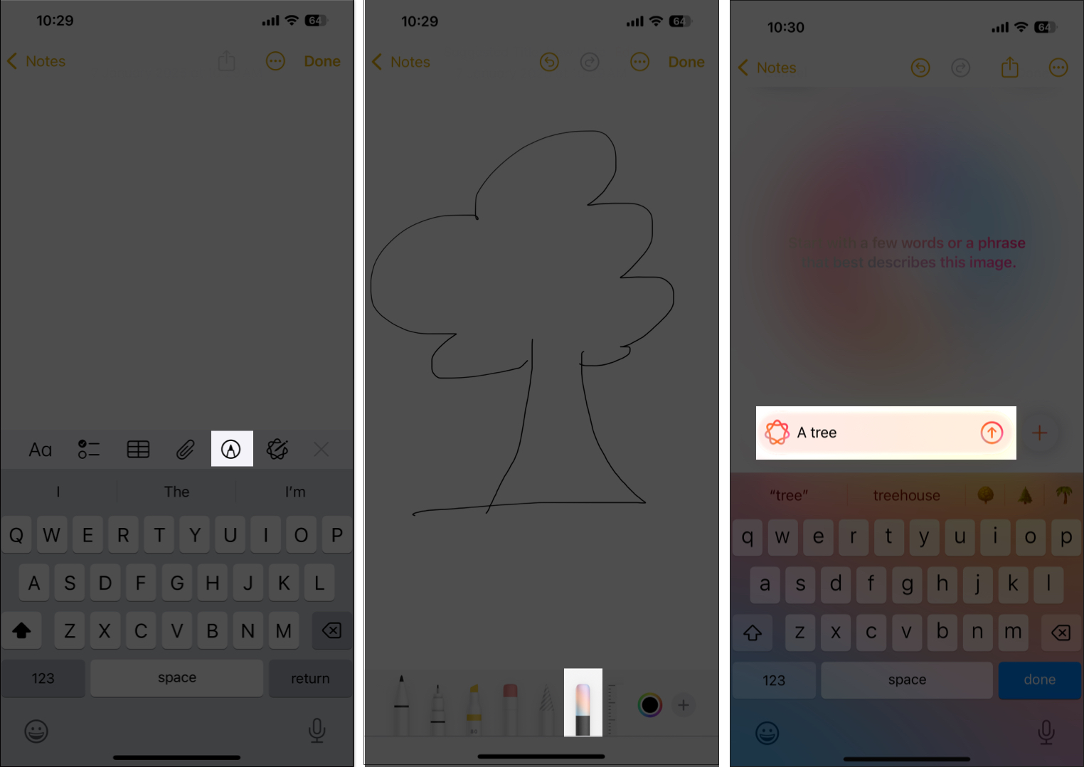 Använda bildstavsverktyget i Notes-appen på en iPhone