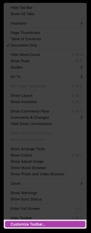 Click View in the Mac menu bar and select Customize Toolbar
