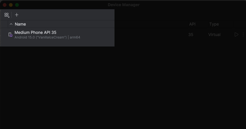В Android Studio изберете устройство, като щракнете върху иконата плюс