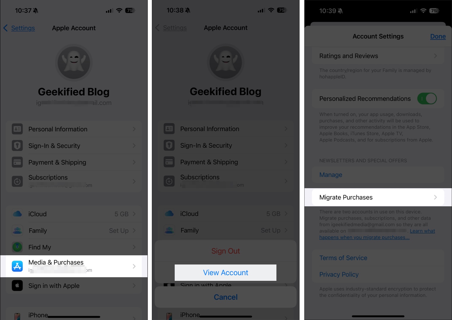 Siirtoostovaihtoehdon käyttäminen Apple Accounts -sivulla
