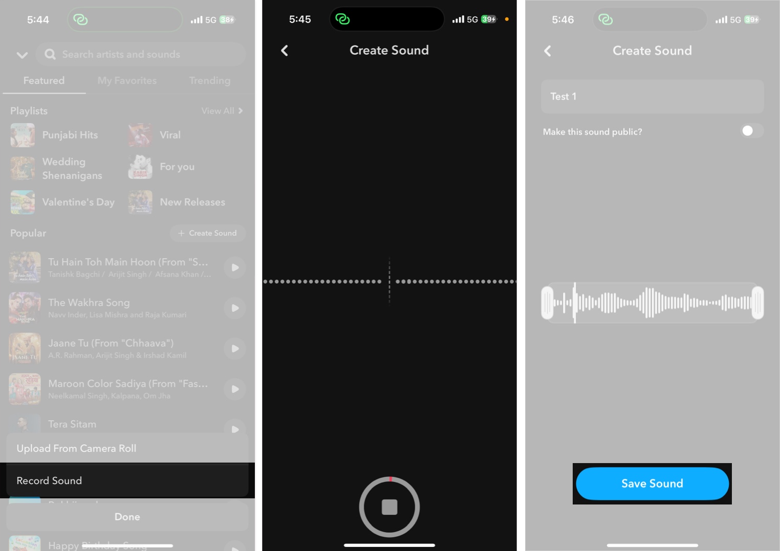 Trykk på Record Sound Lag og lagre for å legge til din egen lyd til Snapchat -historien