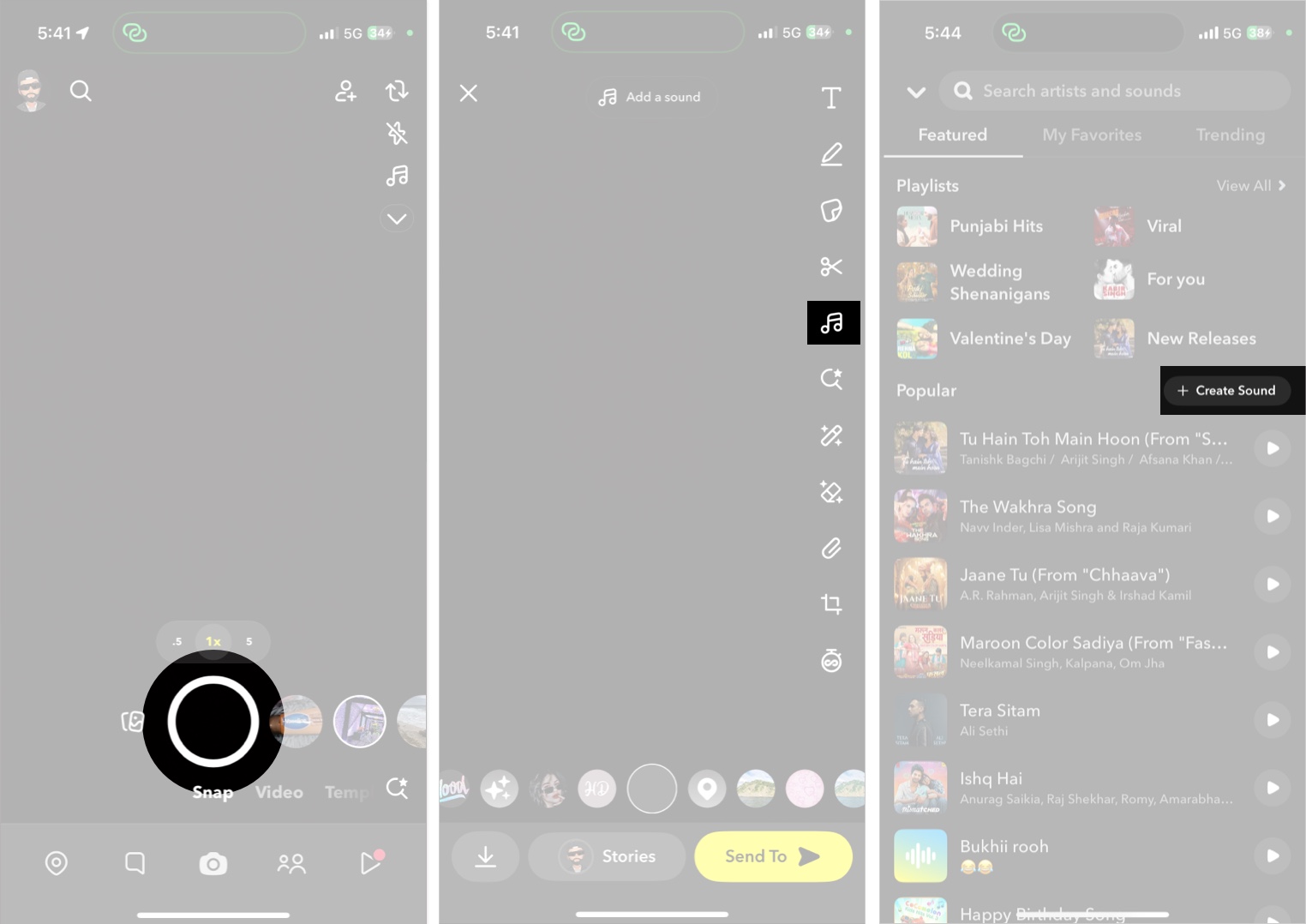 Trykk på Capture -knappen for å ta et bilde, og trykk deretter på musikknotatet for å lage lyd