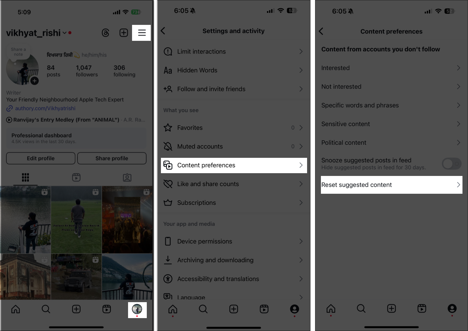 Resetting the Instagram algorithm on an iPhone