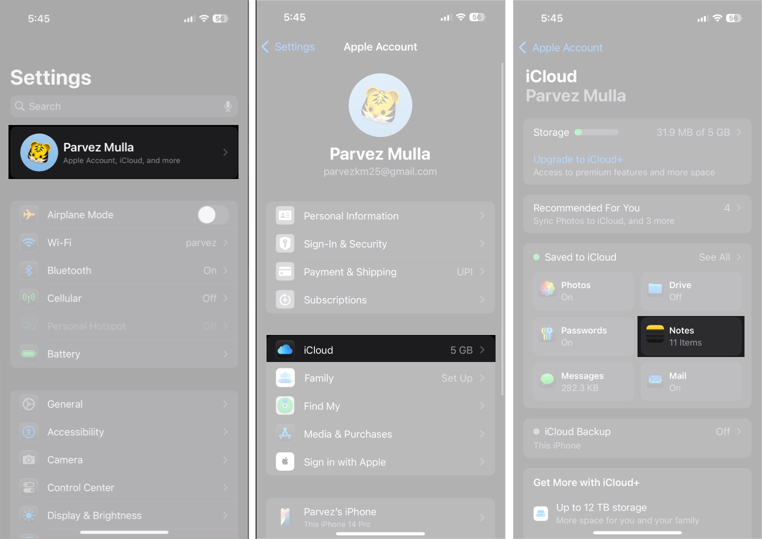 Πρόσβαση στη σελίδα ρυθμίσεων iCloud σε ένα iPhone
