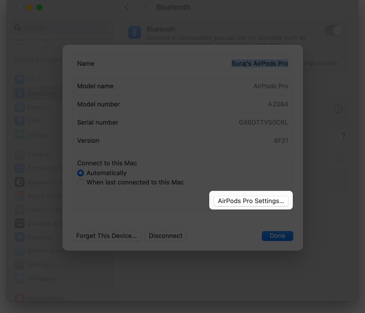Select AirPods Settings on Mac.