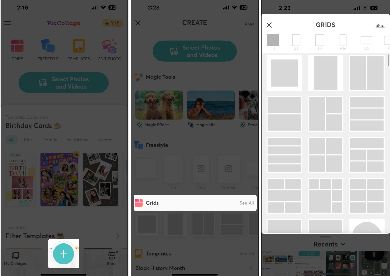 select grid design from the piccollege app
