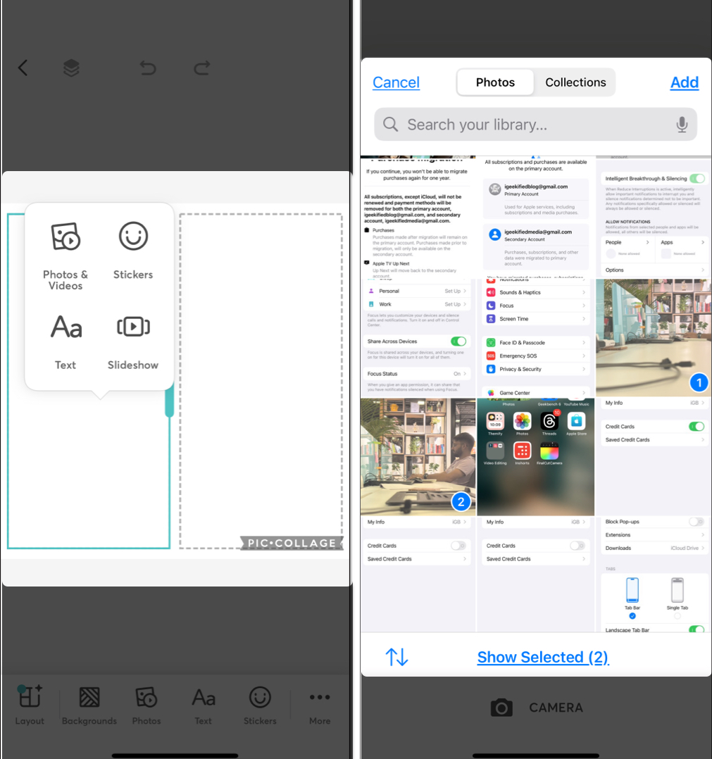 select images and add to combine in the grid