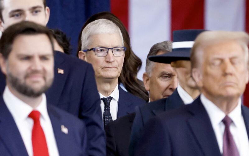 Apple CEO Tim Cook at 2025 US presidential inauguration with Trump and JD Vance