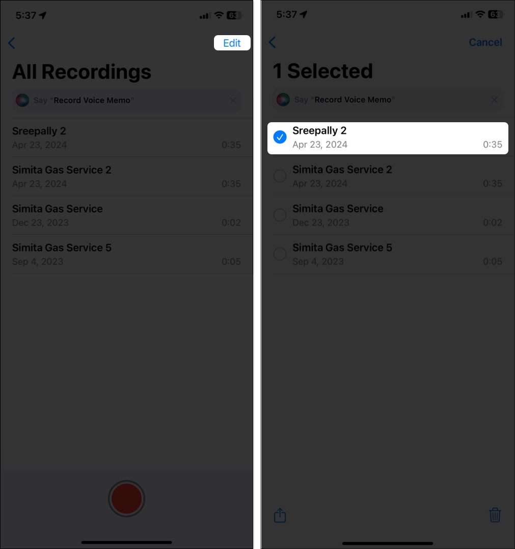 Səs yazma məlumatlarını iCloud-dan silmək