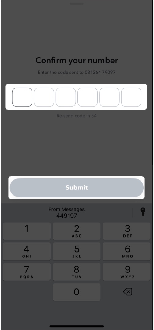 Skriv inn sekssifret Snapchat Passord Reset Code
