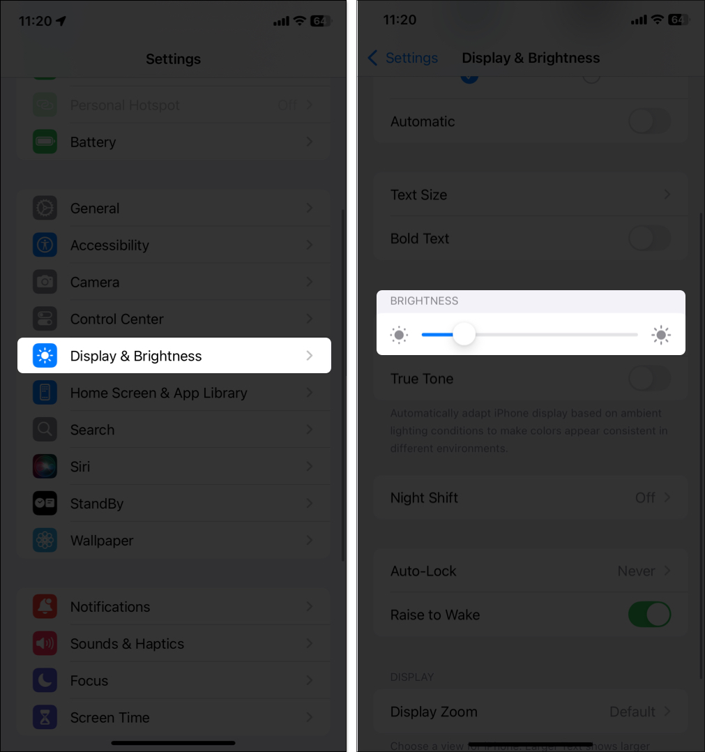 Parlaqlığı əl ilə iPhone parametrlərindən idarə edin
