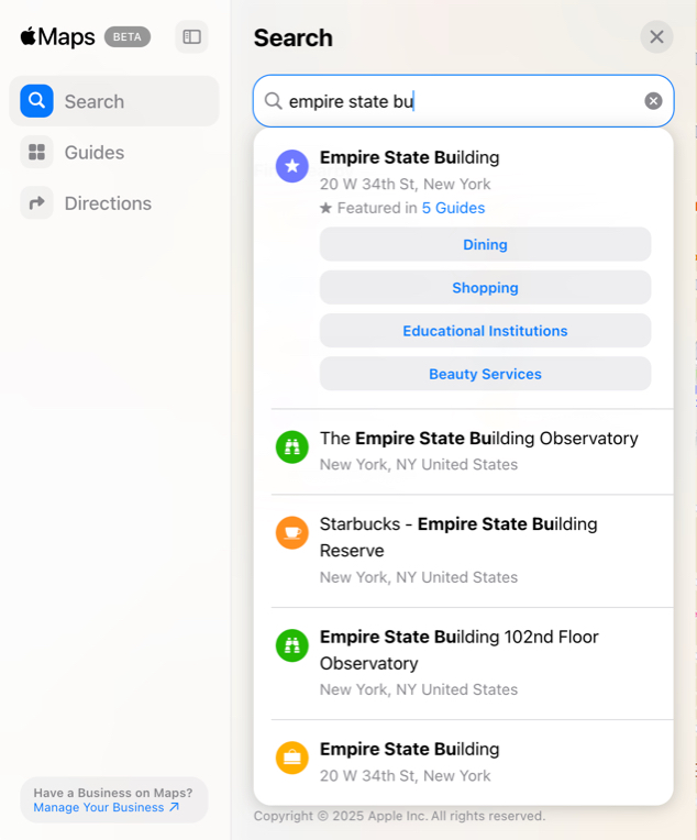 Nyissa meg az Apple Maps -ot az Ön helyének webes keresésében