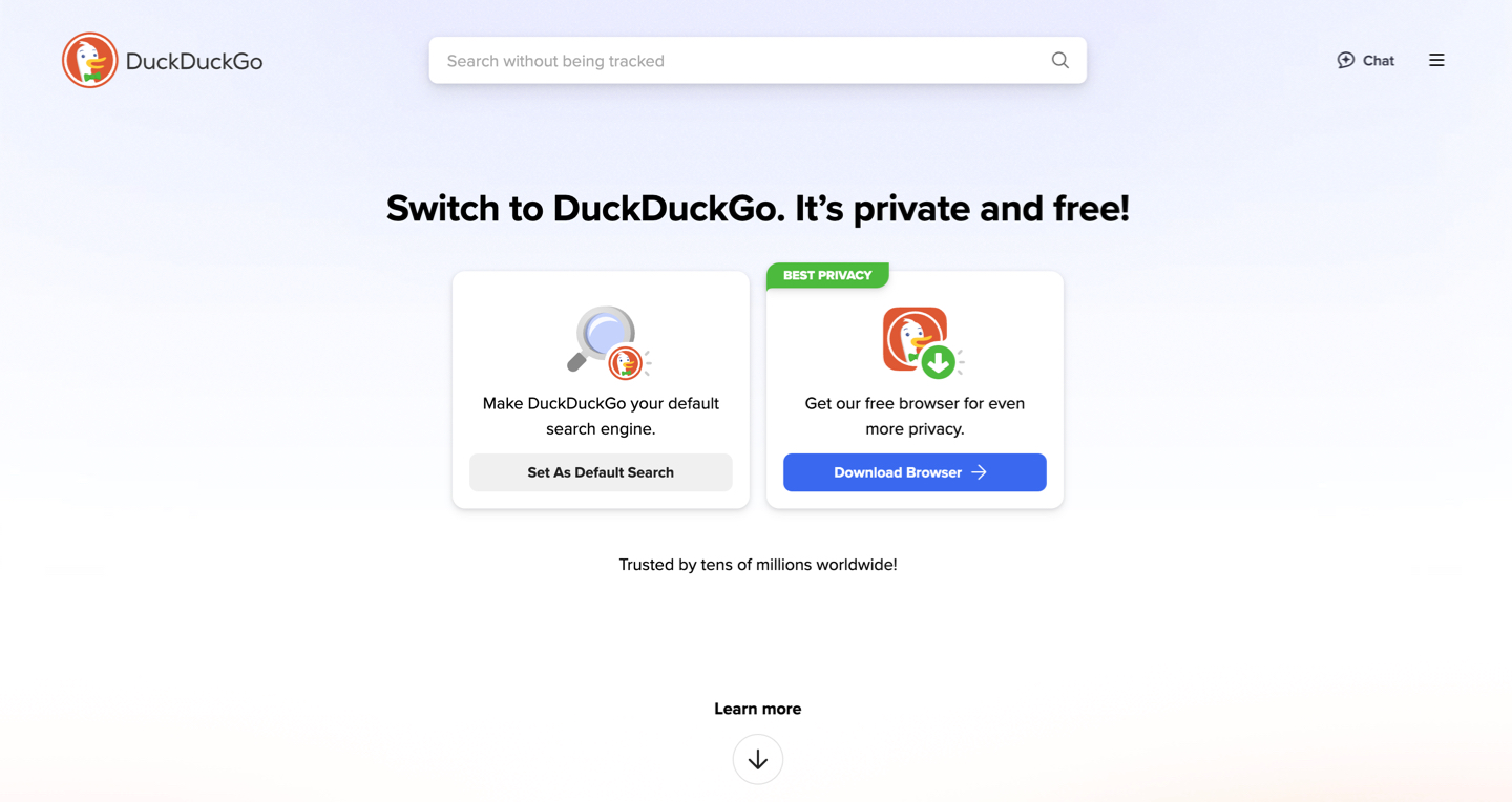 Nyissa meg a böngészőt, és lépjen a DuckDuckgo weboldalra