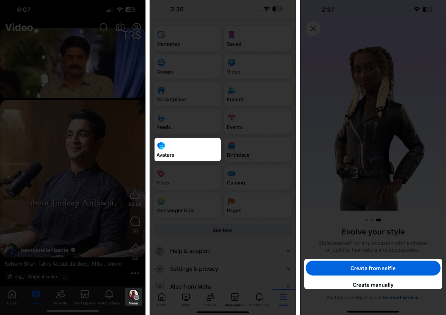 Avatarin luojan käyttö iPhonen Facebook -sovelluksessa