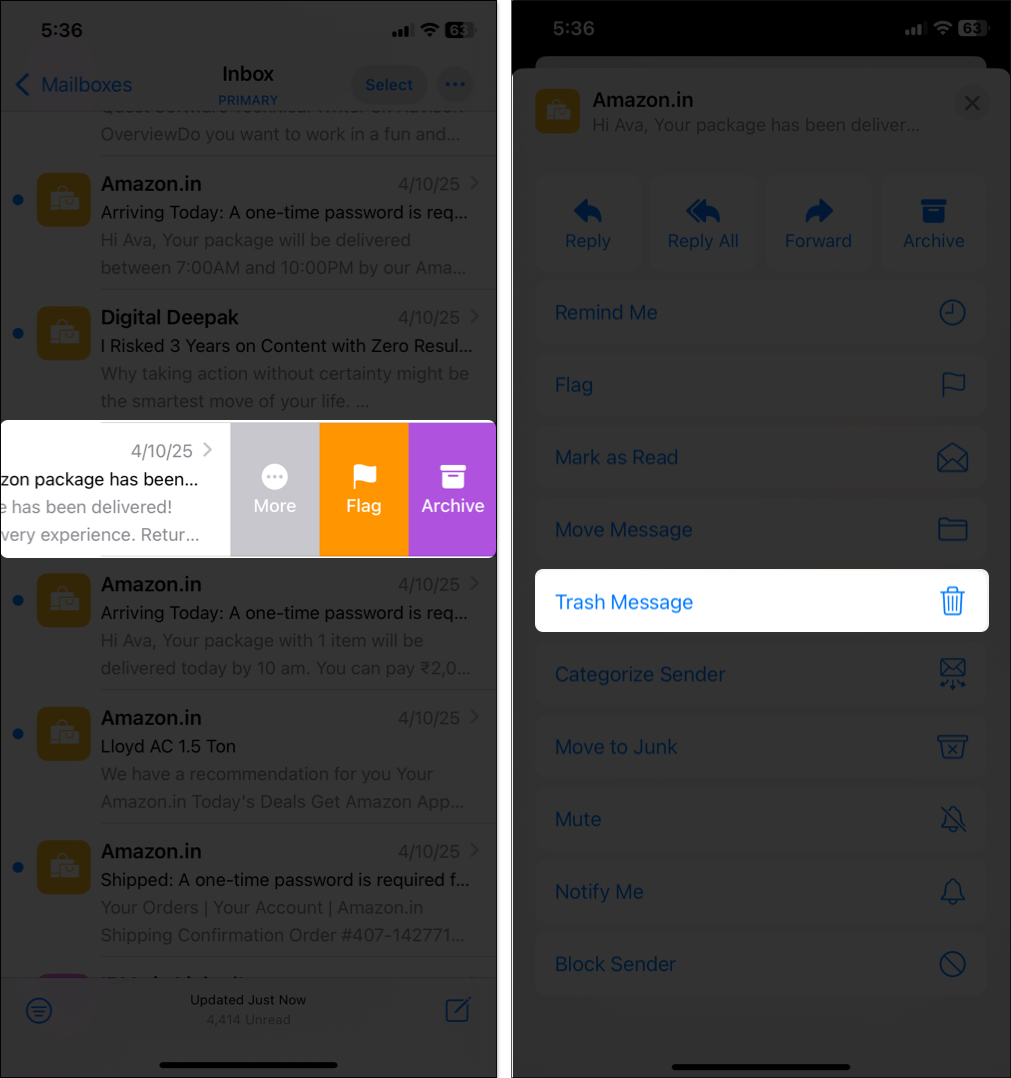 Məktubları iCloud anbarından çıxarın