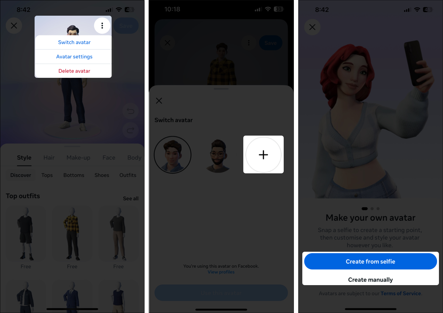 Uuden avataarin luominen tai avatarien vaihtaminen iPhonen Facebook -sovelluksessa