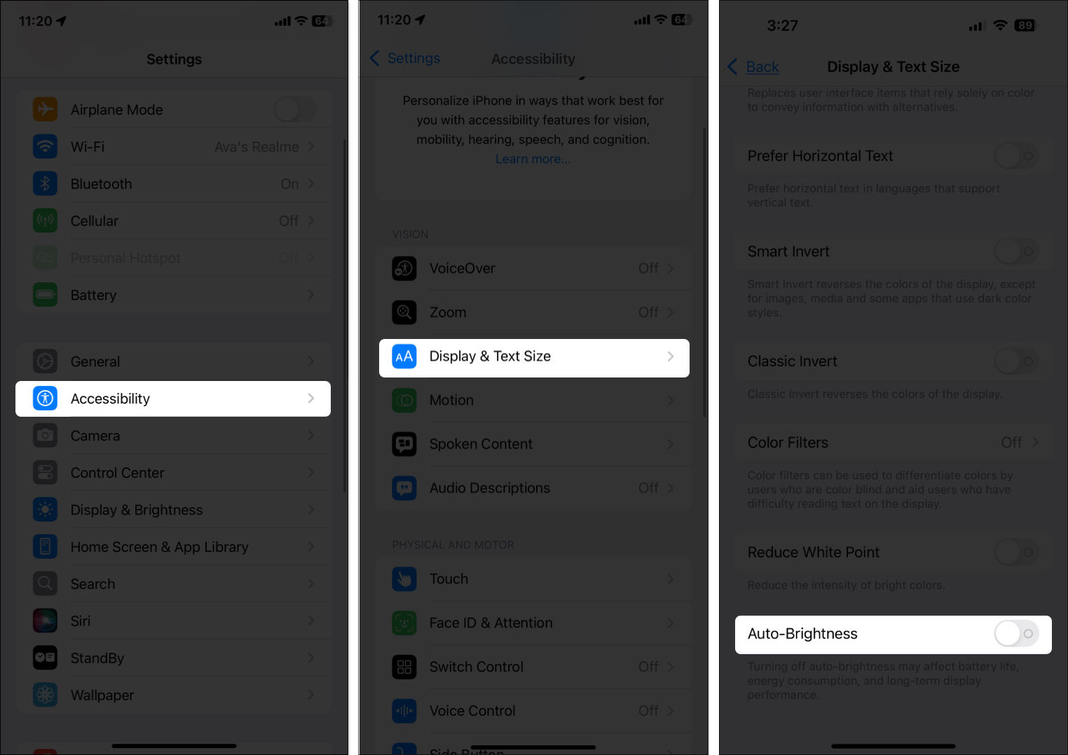 IPhone Parametrlərindən Avtomatik Parlaqlığı keçin
