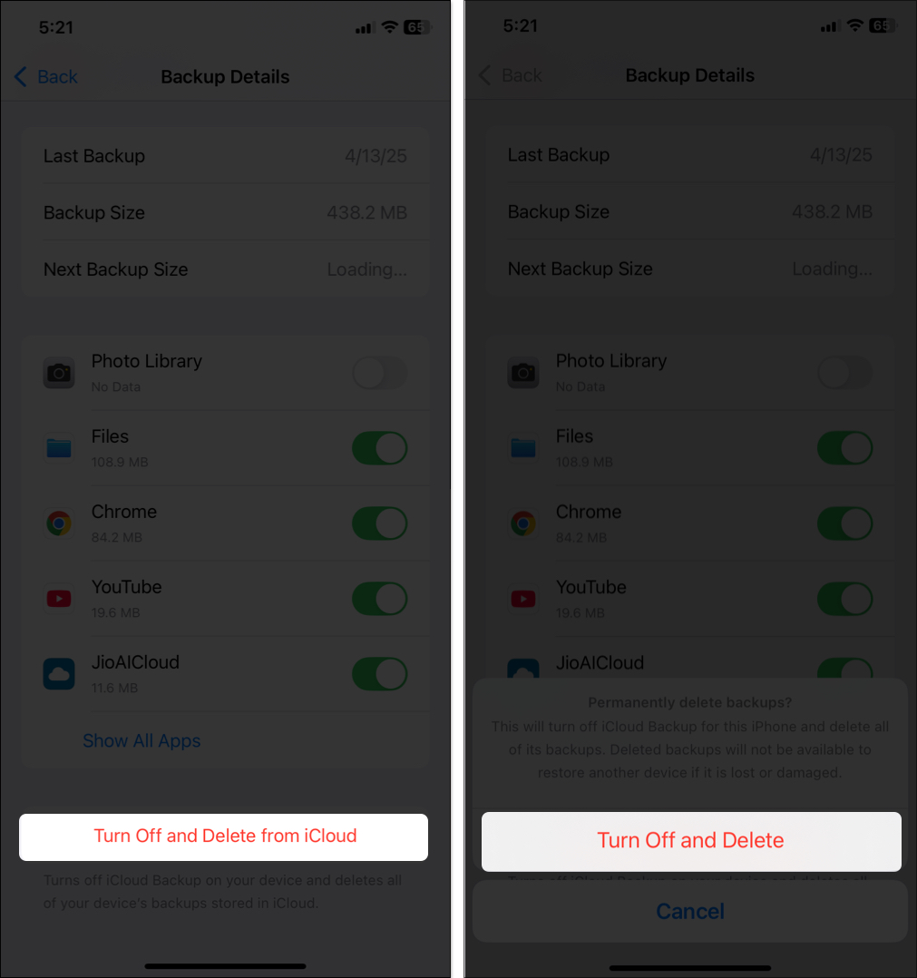 IPhone-dan köhnə iCloud backuplarını söndürün və silmək