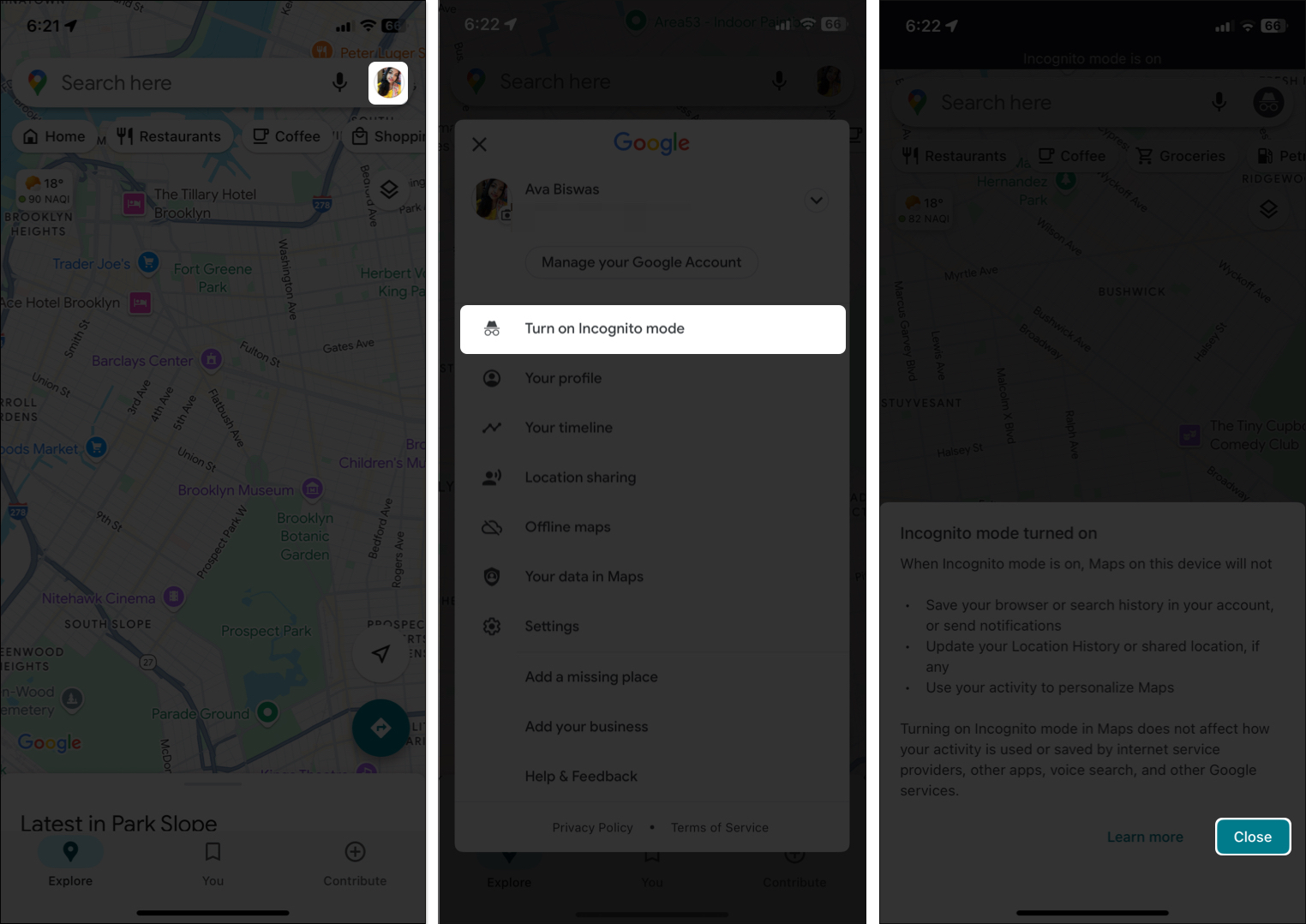 Slå på Incognito -läge på Google Maps