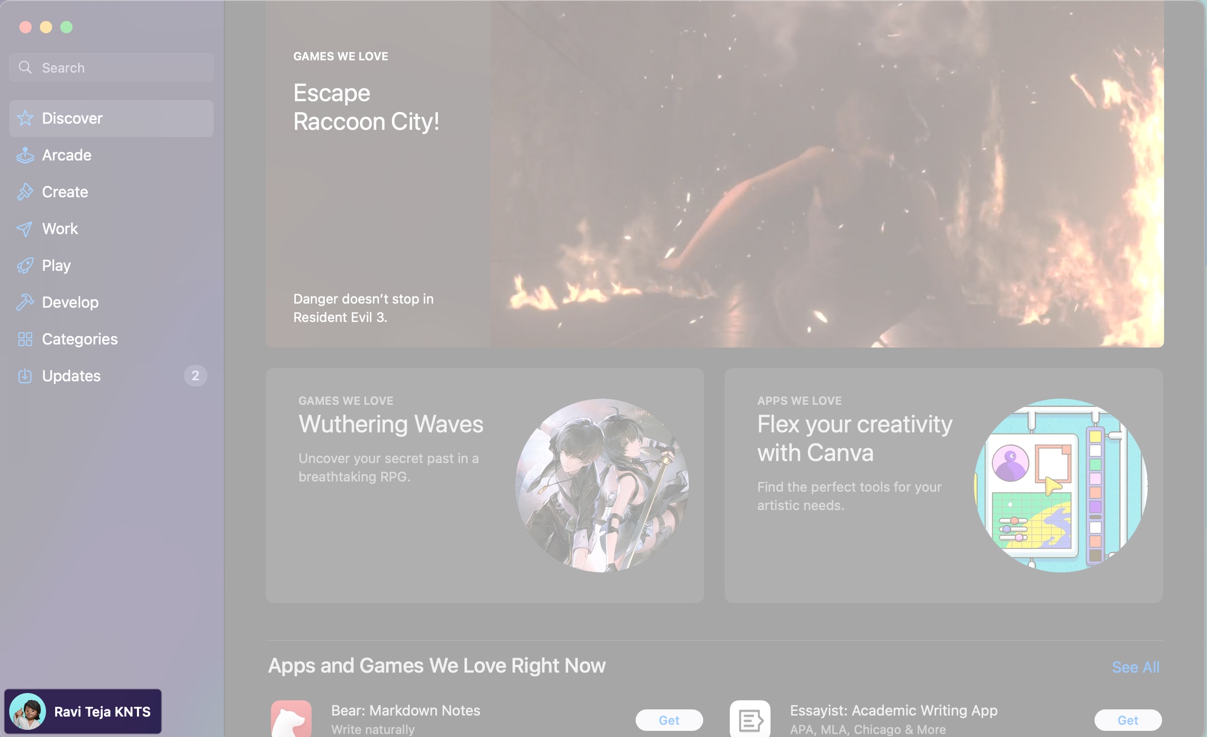 Clicking the profile icon in the macOS App Store app to access the Account page.