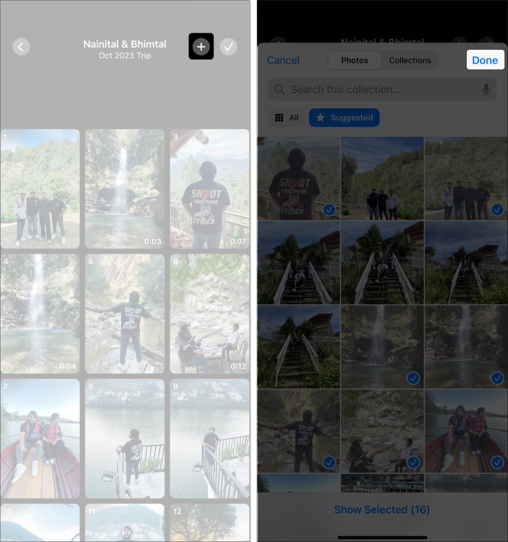 Add new photos in photo memory on Photos App iPhone