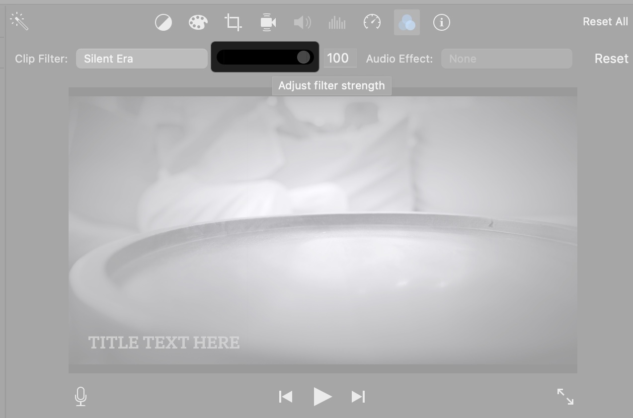 Adjust filter intensity using slider in iMovie on Mac