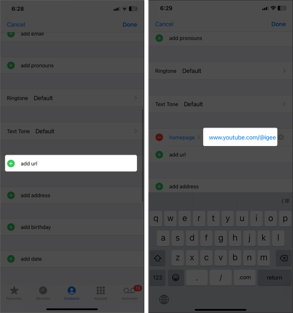 Alternative method to add social profiles in iPhone contact