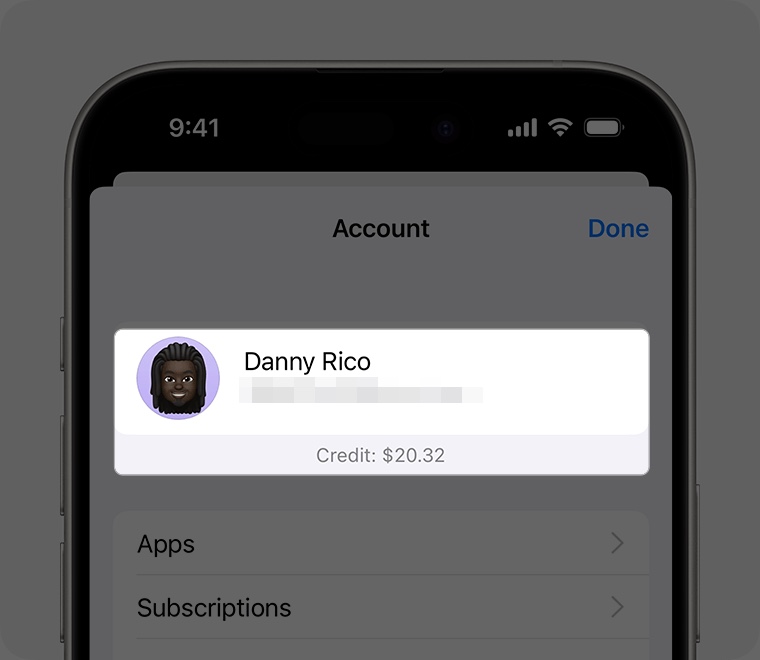 Checking Apple Account balance in the App Store app on an iPhone.
