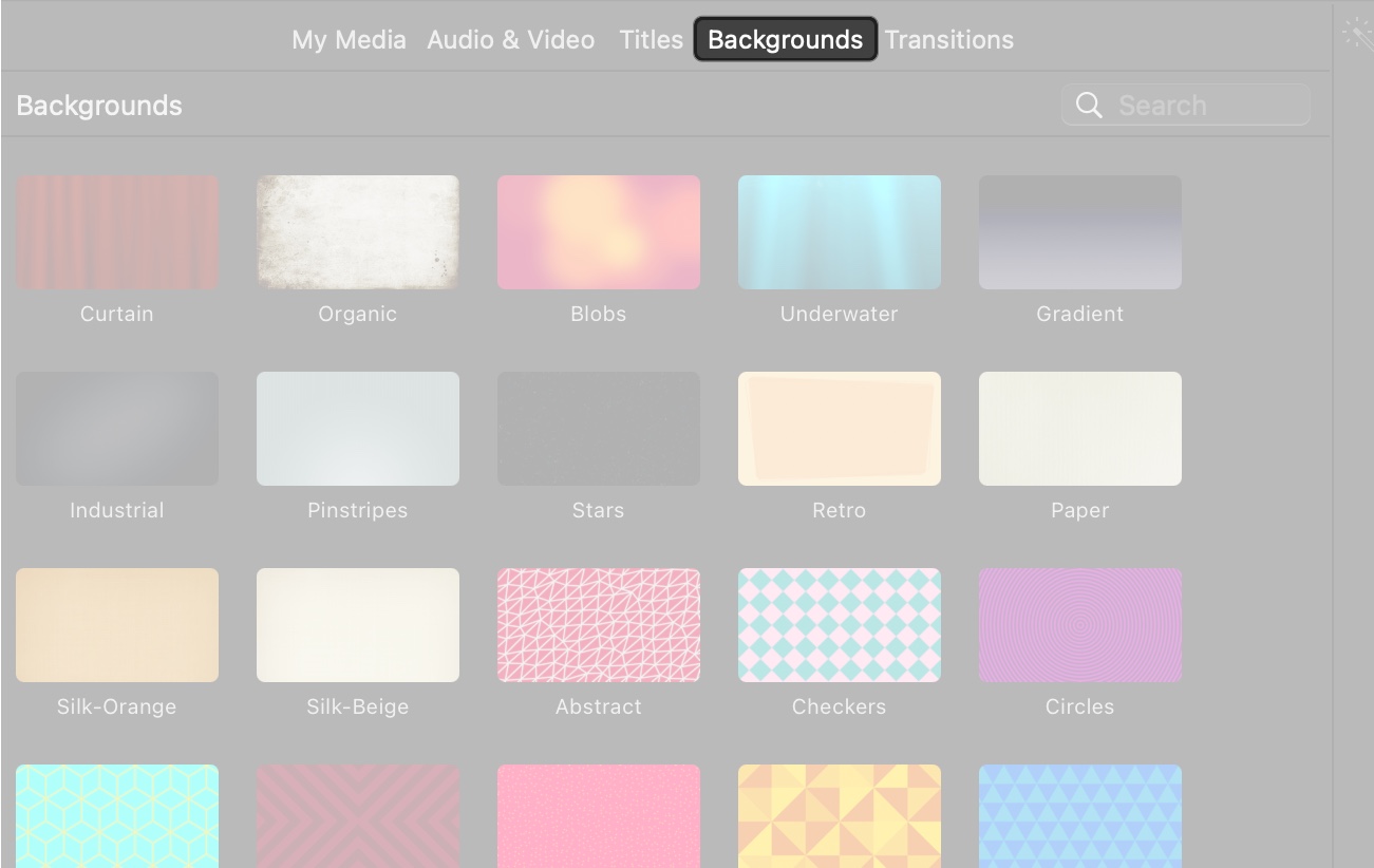 Click backgrounds in media library in iMovie on Mac