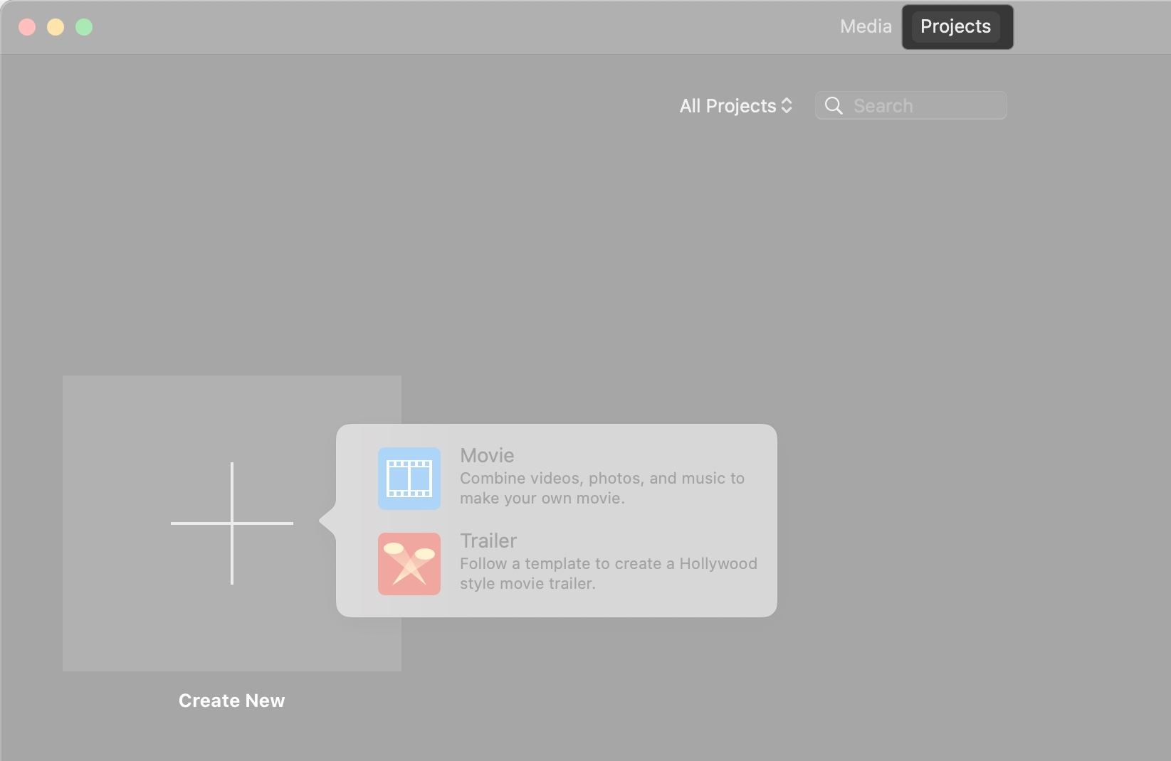 Click projects tab on top of iMovie in Mac