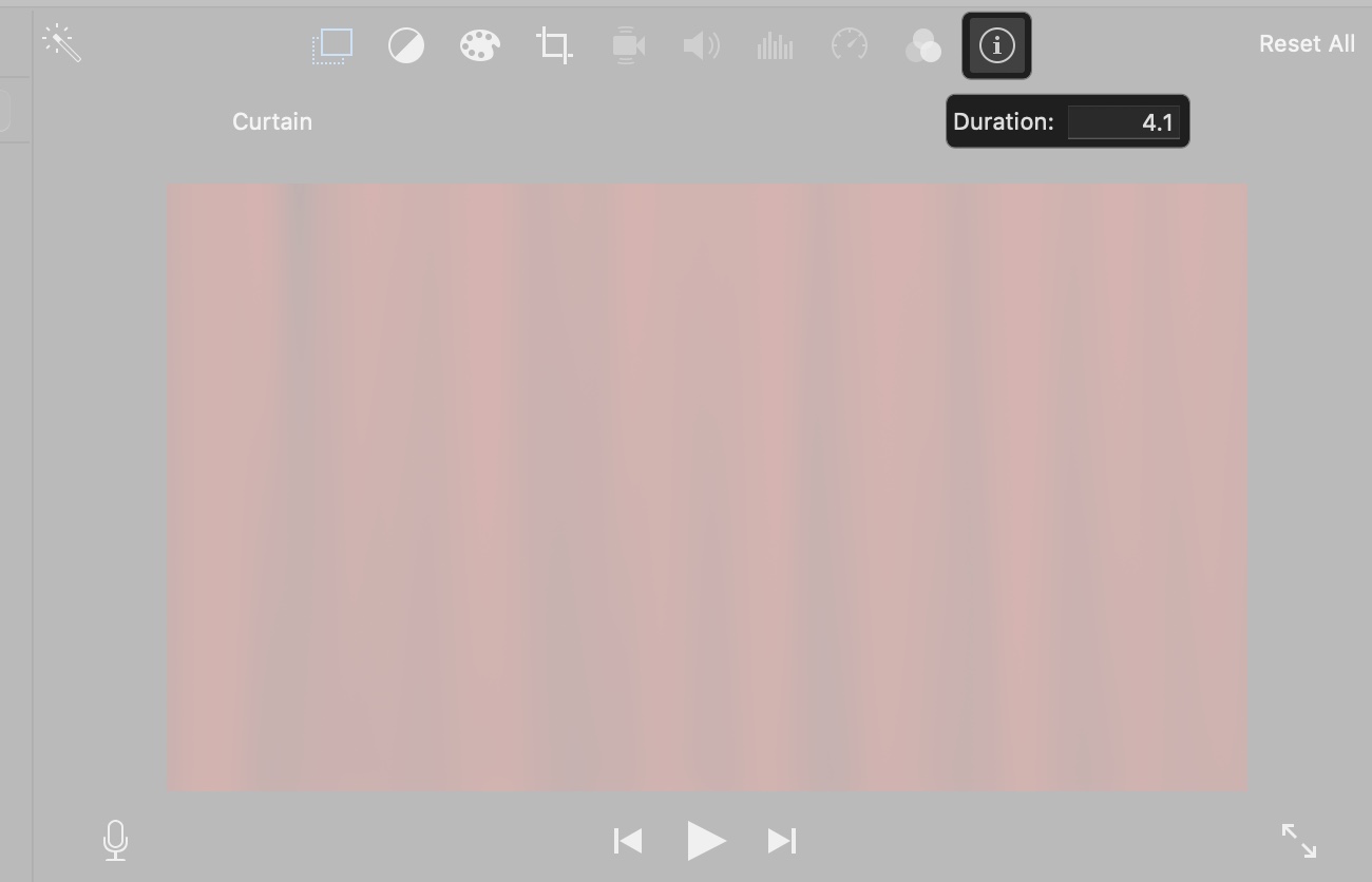 Click the i Icon and enter time duration in box on iMovie in Mac
