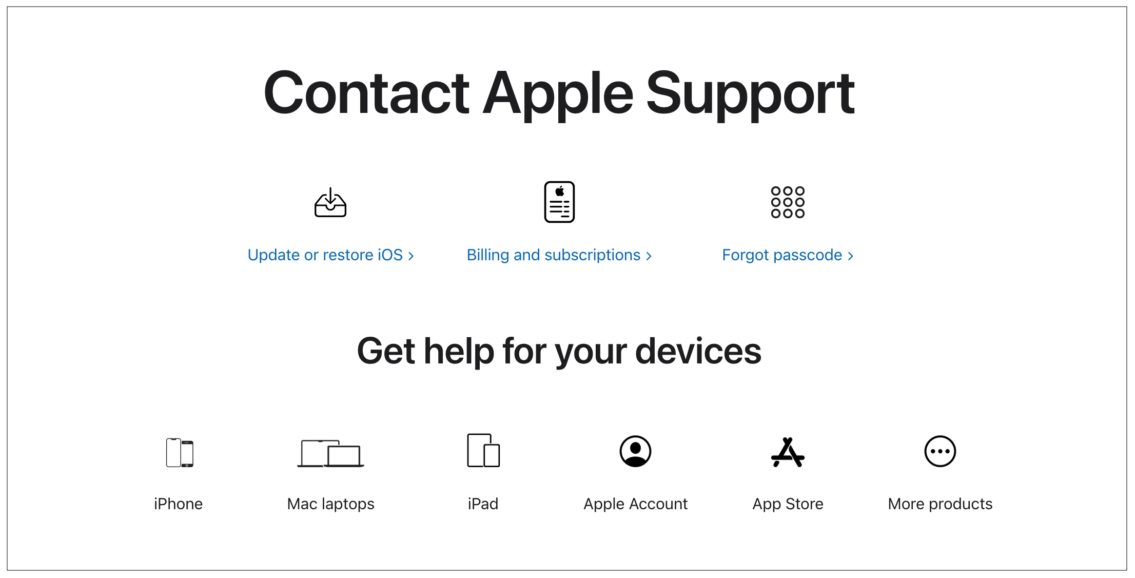 Contact Apple Support page.