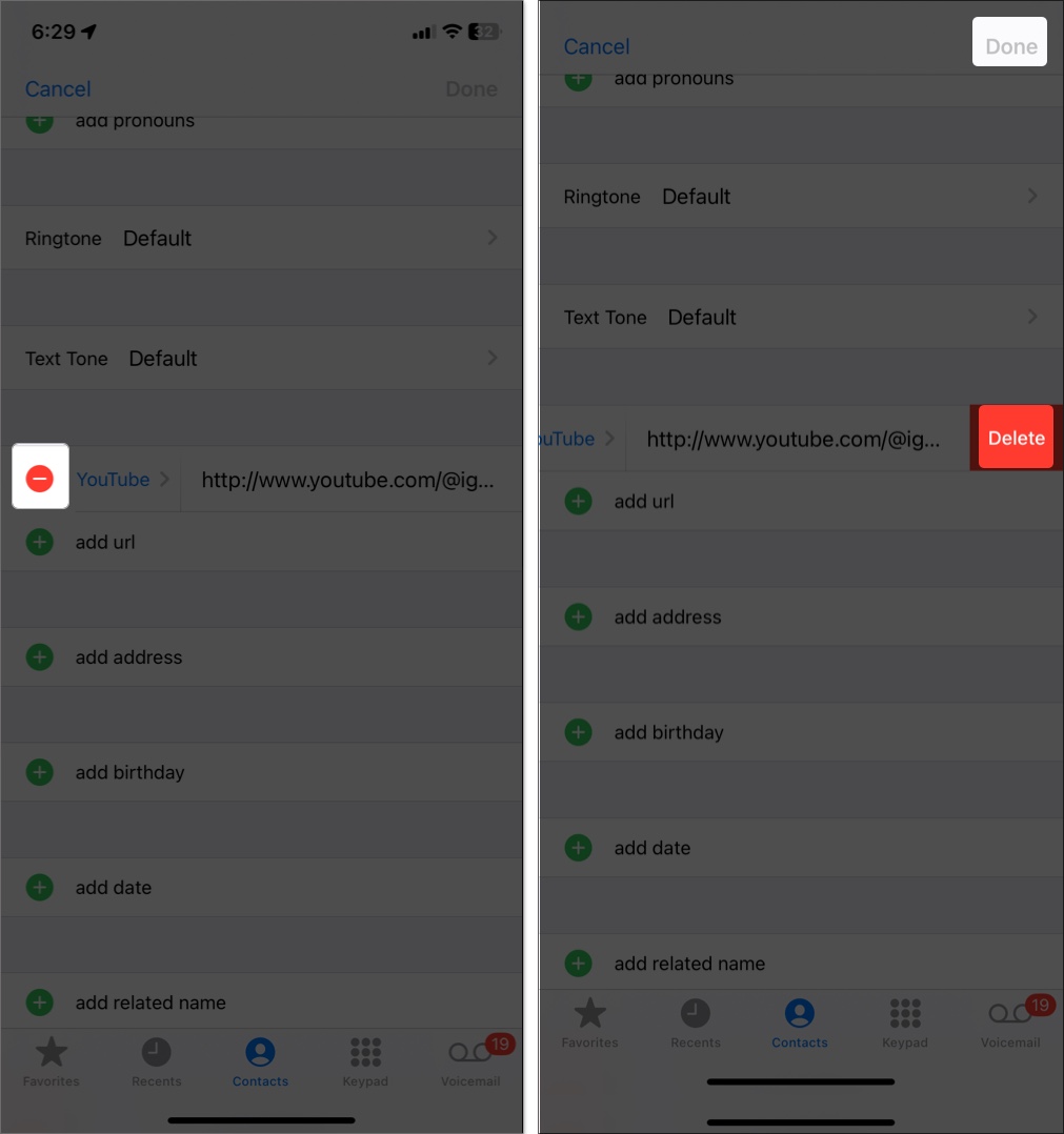 Delete social profile in iPhone