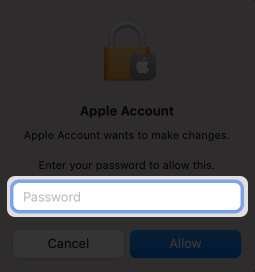 enter Mac password for further process