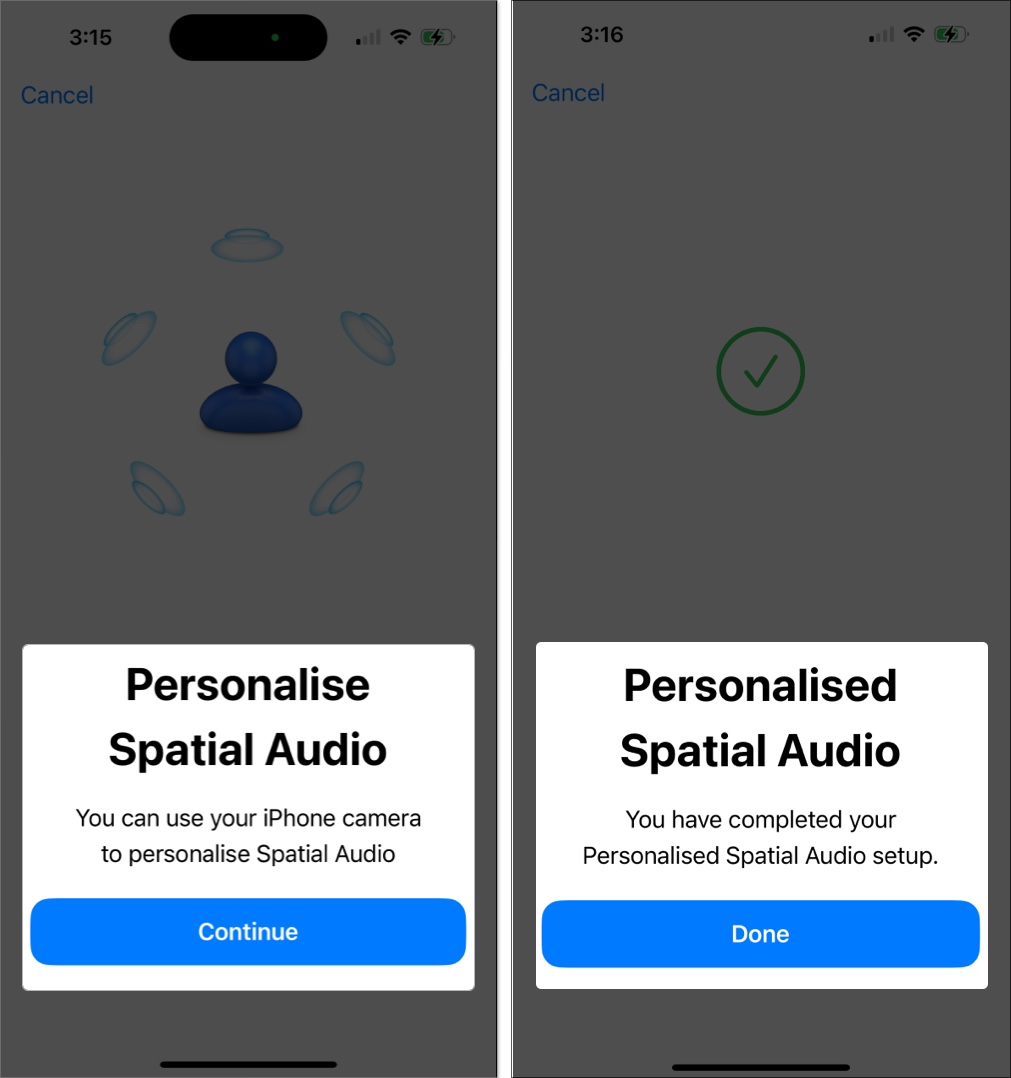 Configuring Spatial Audio on an iPhone.