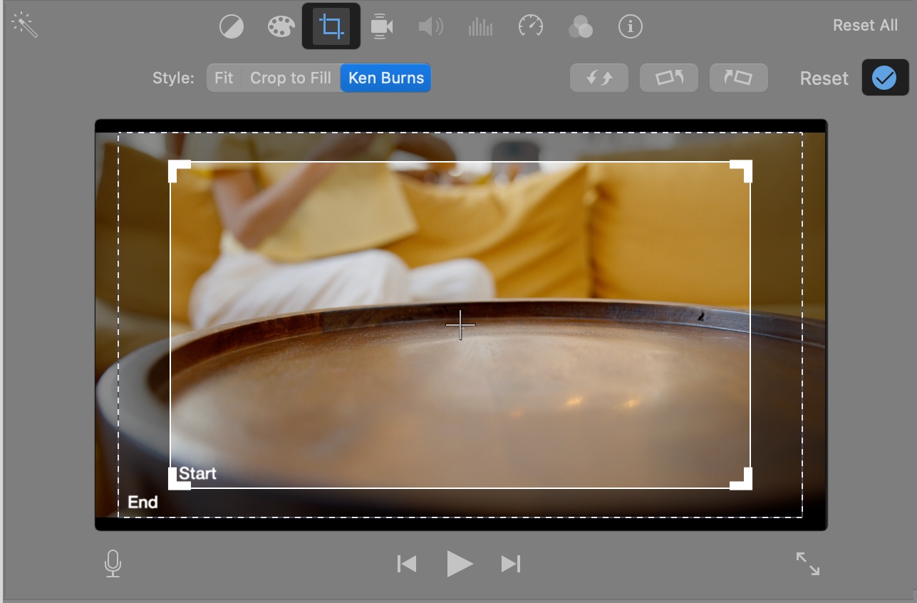 Ken Burns effect in iMovie on Mac