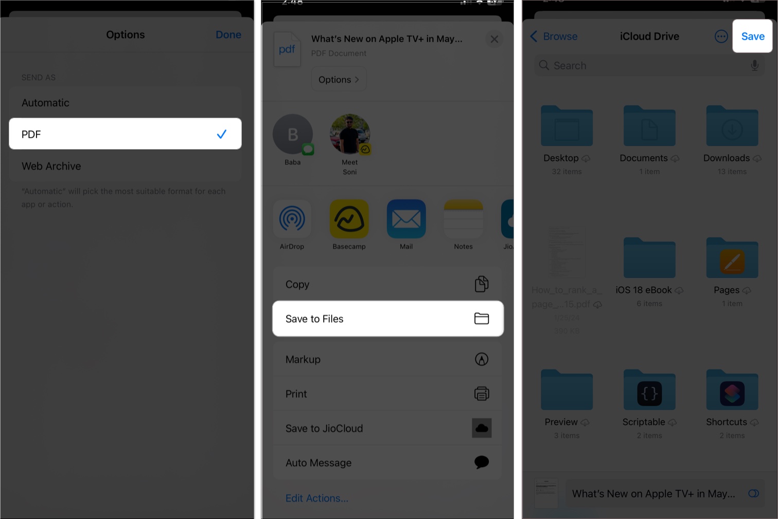 How to Save Any Webpage as a PDF on iPhone and iPad β iGeeksBlog Select pdf and save to file then tap save
