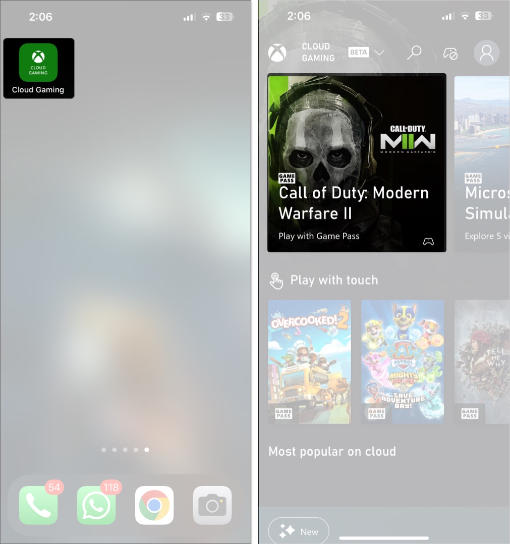 Tap on a game icon on the Cloud Gaming website to start playing it.