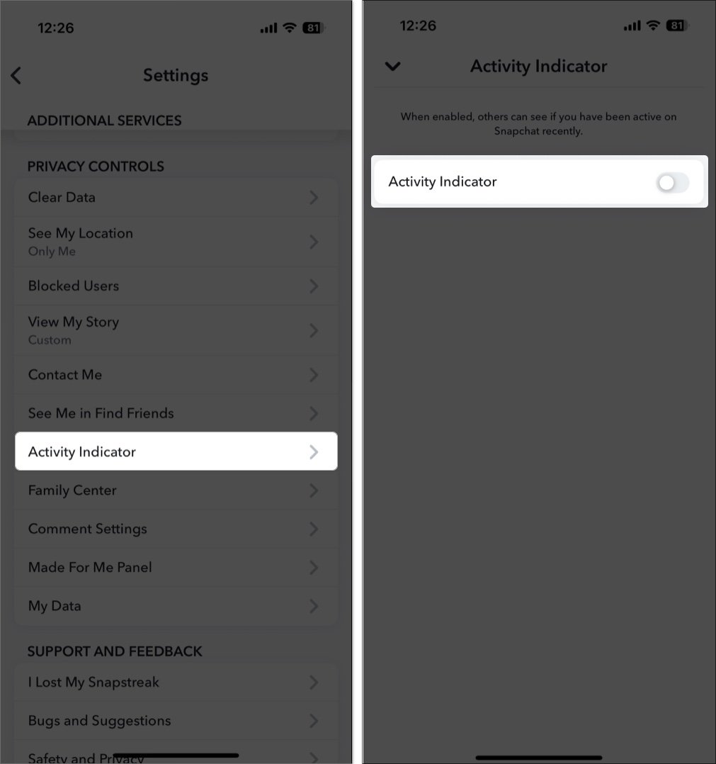 Toggle off to hide green dot in snapchat setting