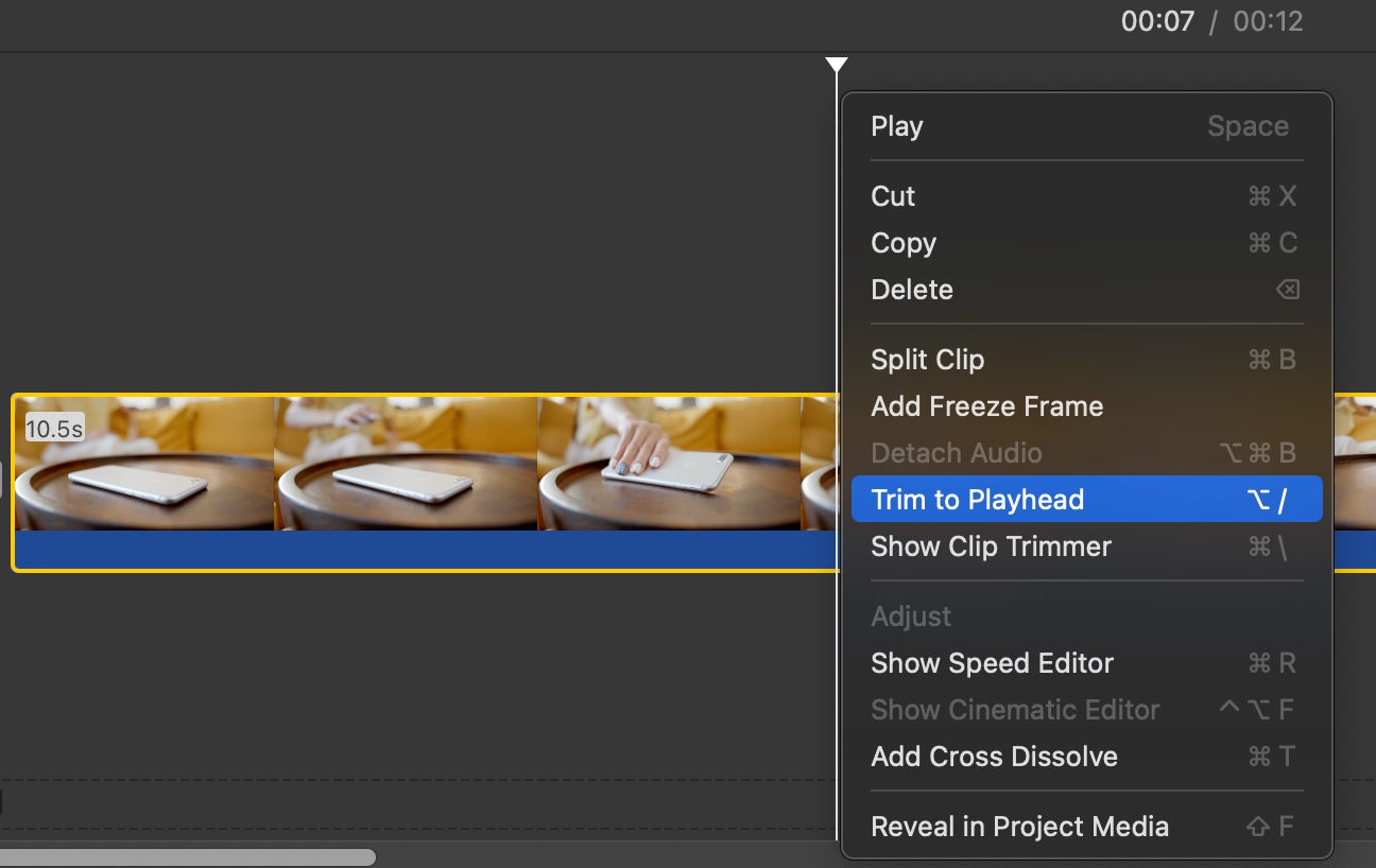 Trim tool in iMovie on Mac