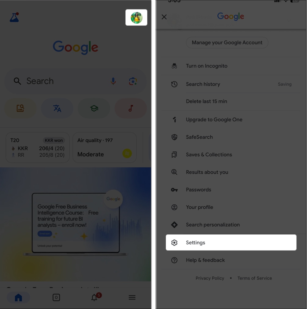 Turn off google trending searches in iphone on google app