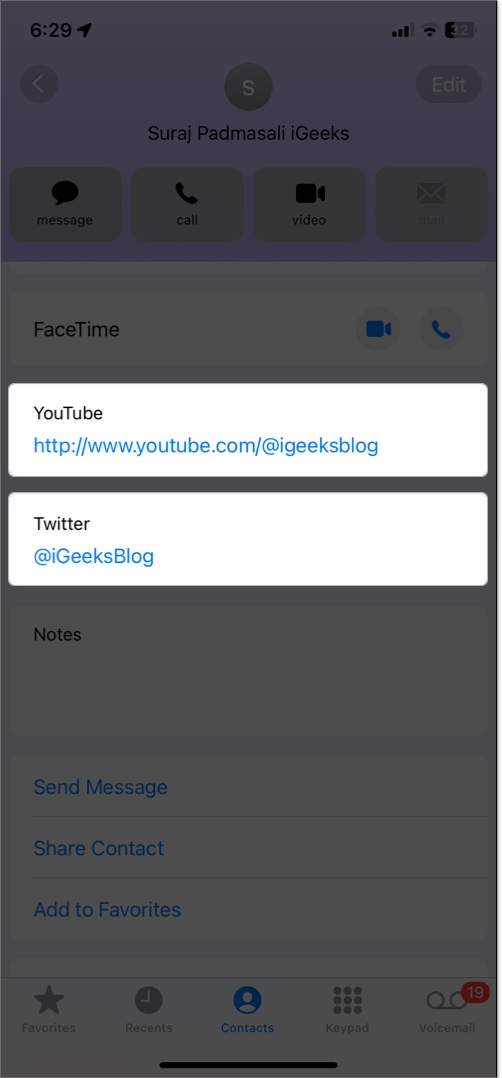 View social profile in iPhone