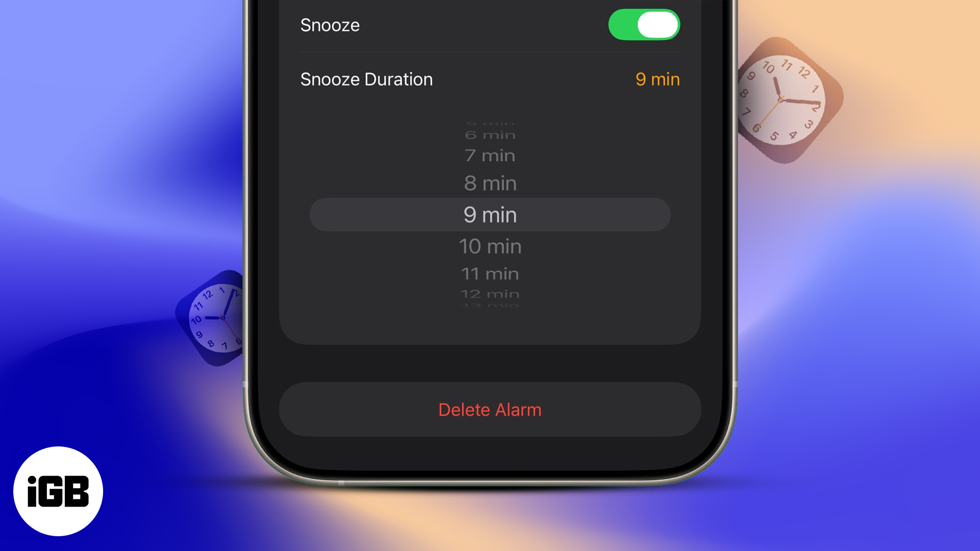 Change iphone alarm snooze time in ios 26