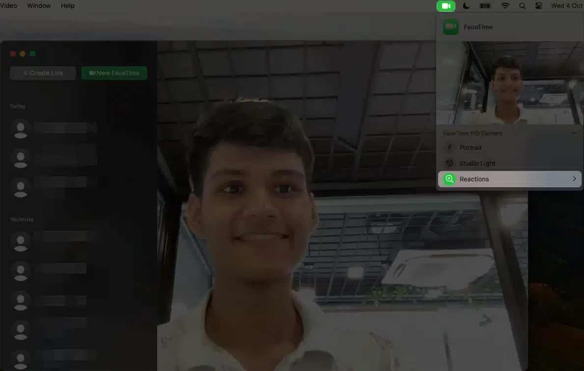 Click the FaceTime icon in the menu bar and click on Reactions to turn off gesture reactions