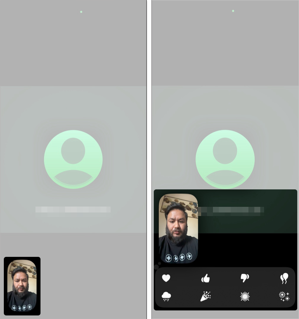 Tap and hold your video feed located at the bottom. It will show the reaction panel