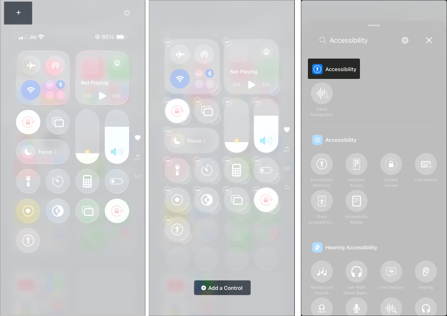 Access accessibility shortcuts from control center in iPhone or iPad
