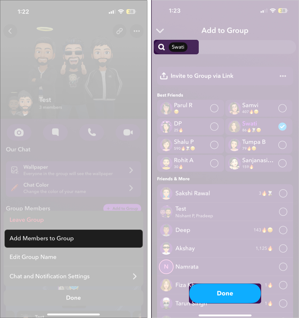 Add member in the Snapchat group